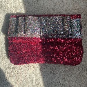 Brand New with tags Deux Lux red sequin with silver bow clutch